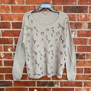 J. Jill Womens Medium Brown Floral Eyelet Long Sleeve Top